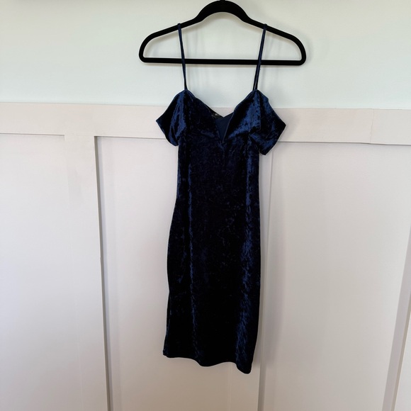 Windsor Y2K Velvet Dress Women’s Small Blue Cocktail  Bodycon Sexy Plunge Neck - Picture 3 of 8
